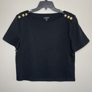 J.CREW Top Women Medium Mariner Cloth T-Shirt NEW Gold Button Shoulder BY393
